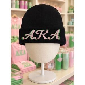 AKA Alpha Kappa Alpha Beanie Black Women design with Pink & Green Logo